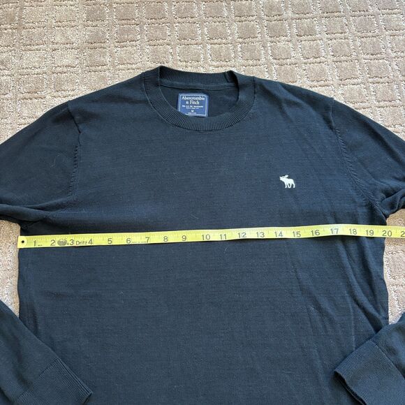 Abercrombie & Fitch Moose Logo Sweater Mens M Black Pima Cotton Preppy Academia - Picture 5 of 7